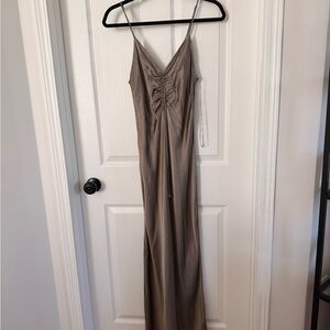 Zara Ruched Satin Maxi Dress